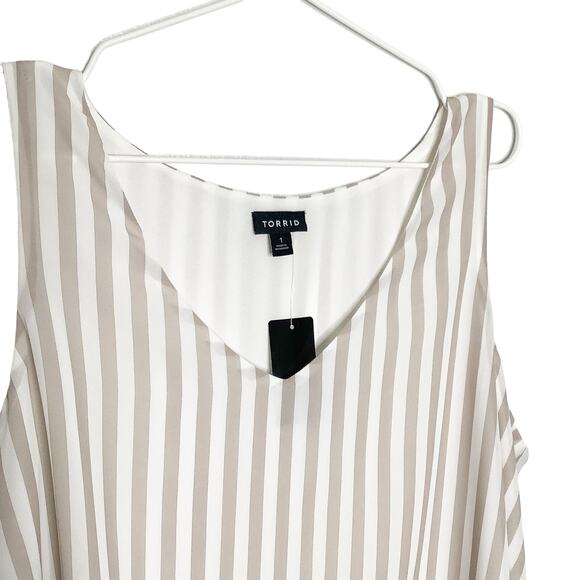 Torrid Tan White Striped Double Layer Georgette Swing Layered Tank Top 1X NWT - Picture 3 of 8